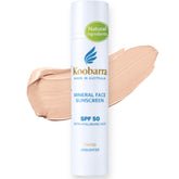 Koobarra protection minérale SPF50, teinte claire, écran naturel pour peau sensible.