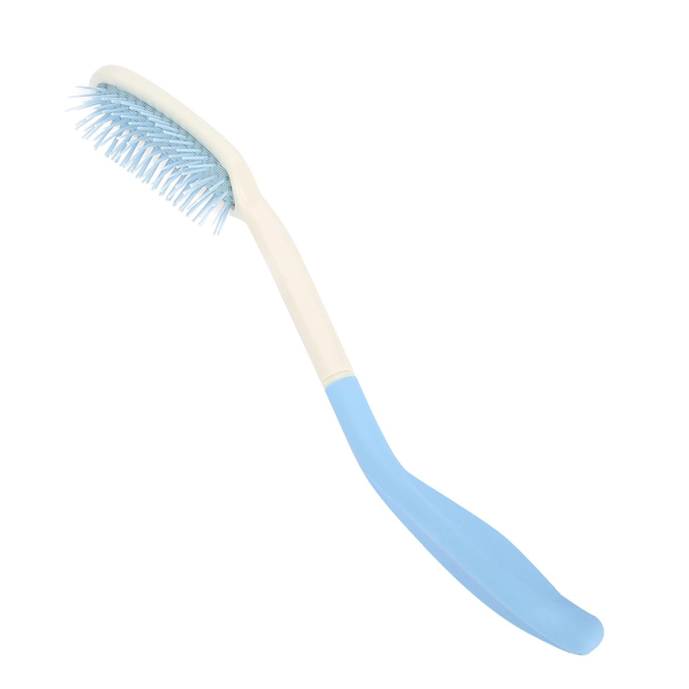 Brosse KooingTech à longue poignée bleu blanc, coiffage facilité pour personnes âgées.