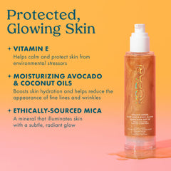 Kopari Sun Shield Body Glow, huile macadamia hibiscus pour nourrir la peau.
