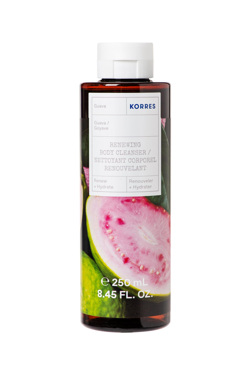 Gel douche moussant KORRES à la goyave: nettoie en douceur et hydrate la peau.