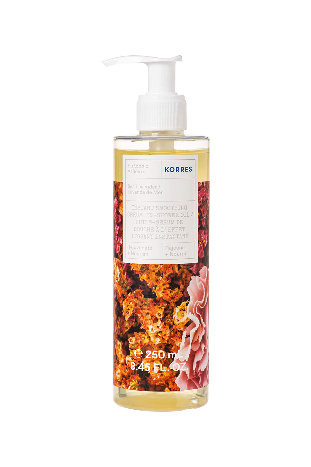 KORRES Sérum huile instantané — bouteille-pompe, hydratation rapide après douche