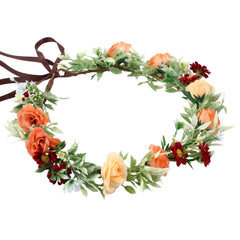 KorViSHOW couronne-fleurs-orange-bohème avec feuilles blanches et vertes, idéale pour un mariage