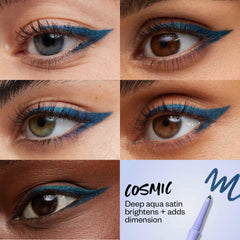 Essai couleur bleu profond sur peau avec finition satinée.