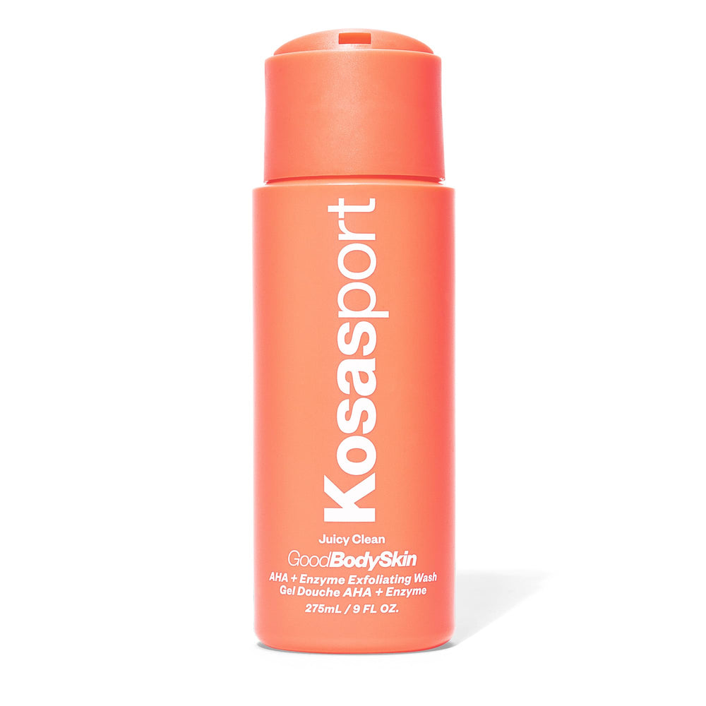 Kosasport nettoyant exfoliant corps en bouteille visible, purifie doucement la peau.