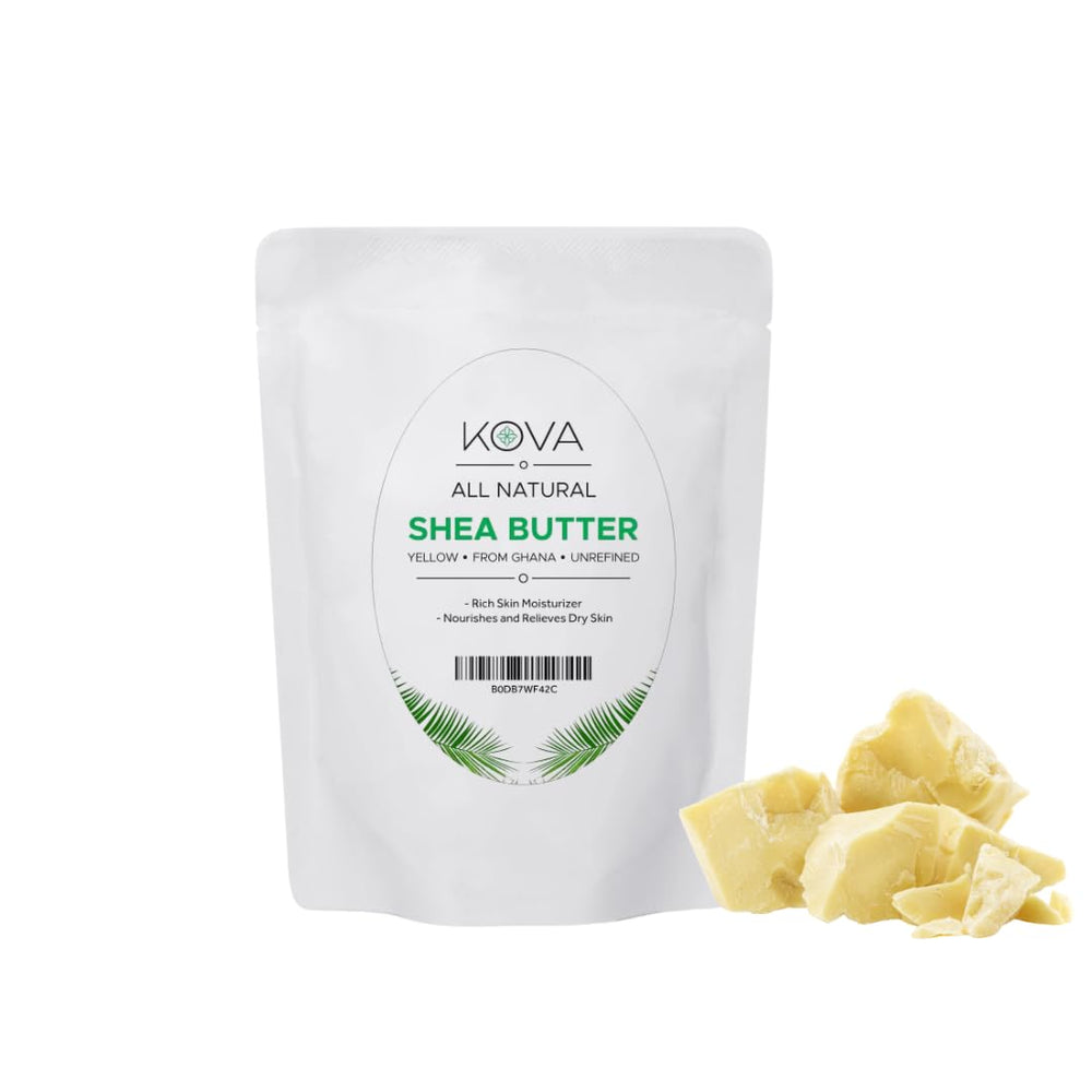 Beurre de karité jaune Kovafood dans son bocal, hydratation naturelle pour visage et corps.