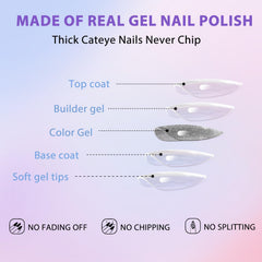 Premier plan des ongles oeil-de-chat vert sauge en forme amande, KQueenest.