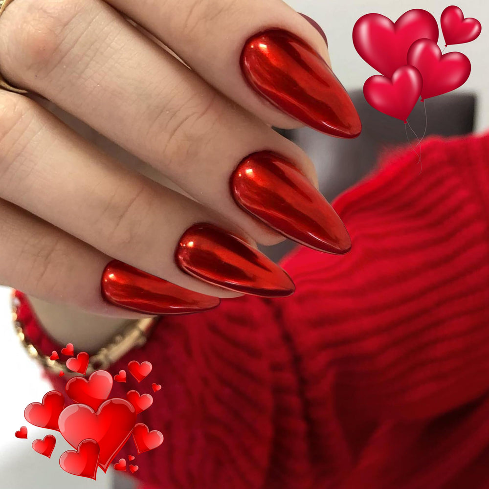 KQueenest chrome brillant sur ongles almond moyen, look élégant et durable.