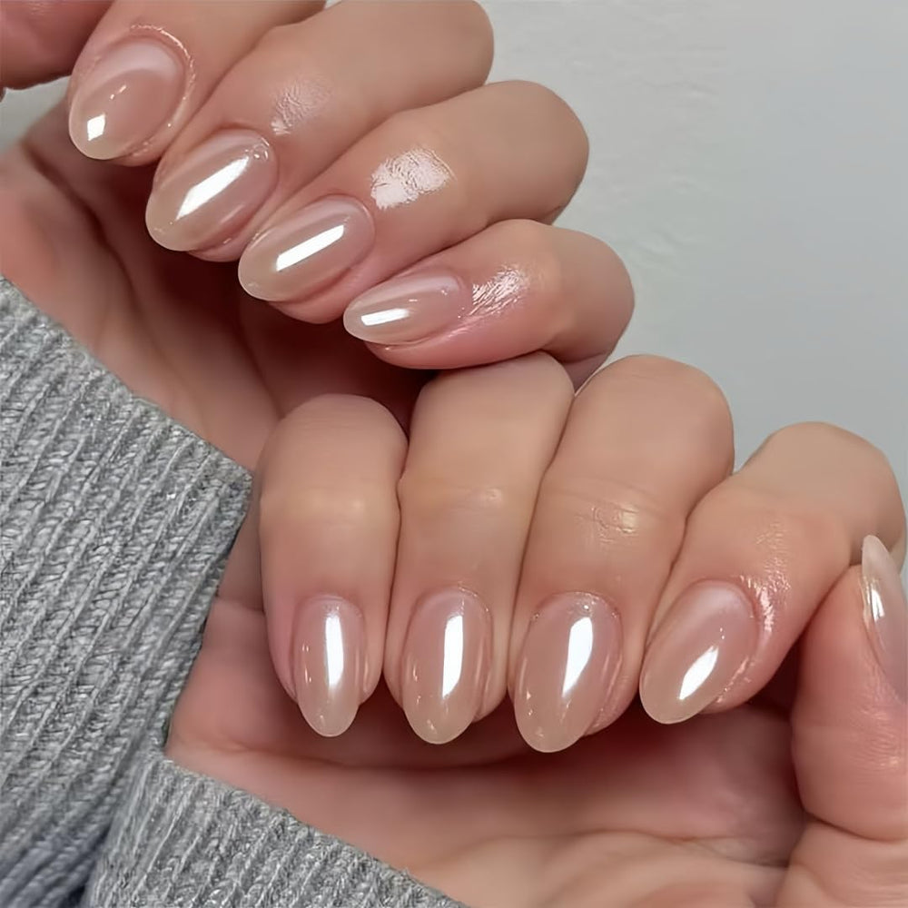 KQueenest ongles presse-chrome nude, fini ovale court, tenue durable et glamour.