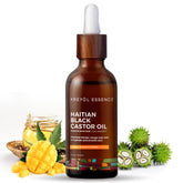 KREYÒL ESSENCE huile ricin noir haïtien, flacon verre presse froide, hydratation profonde.