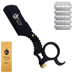 Krisp Beauty rasoir droit noir en scène, prise en main sûre et confort.