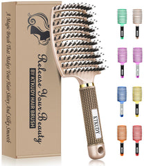 KTKUDY brosse démêlante en bois doré avec poils de sanglier pour démêlage en douceur