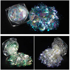 Effet verre brisé brillant obtenu avec les flocons caméléon KUKA.