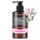 KUNDAL Miel-Macadamia: bouteille de shampoing nourrissante avec parfum durable.