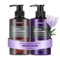 KUNDAL Shampoing White Musk — bouteille élégante pour cheveux nourris et revitalisés