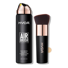 KYDA Aerosol fond de teint – bouteille montrant une couvrance fluide et uniforme.