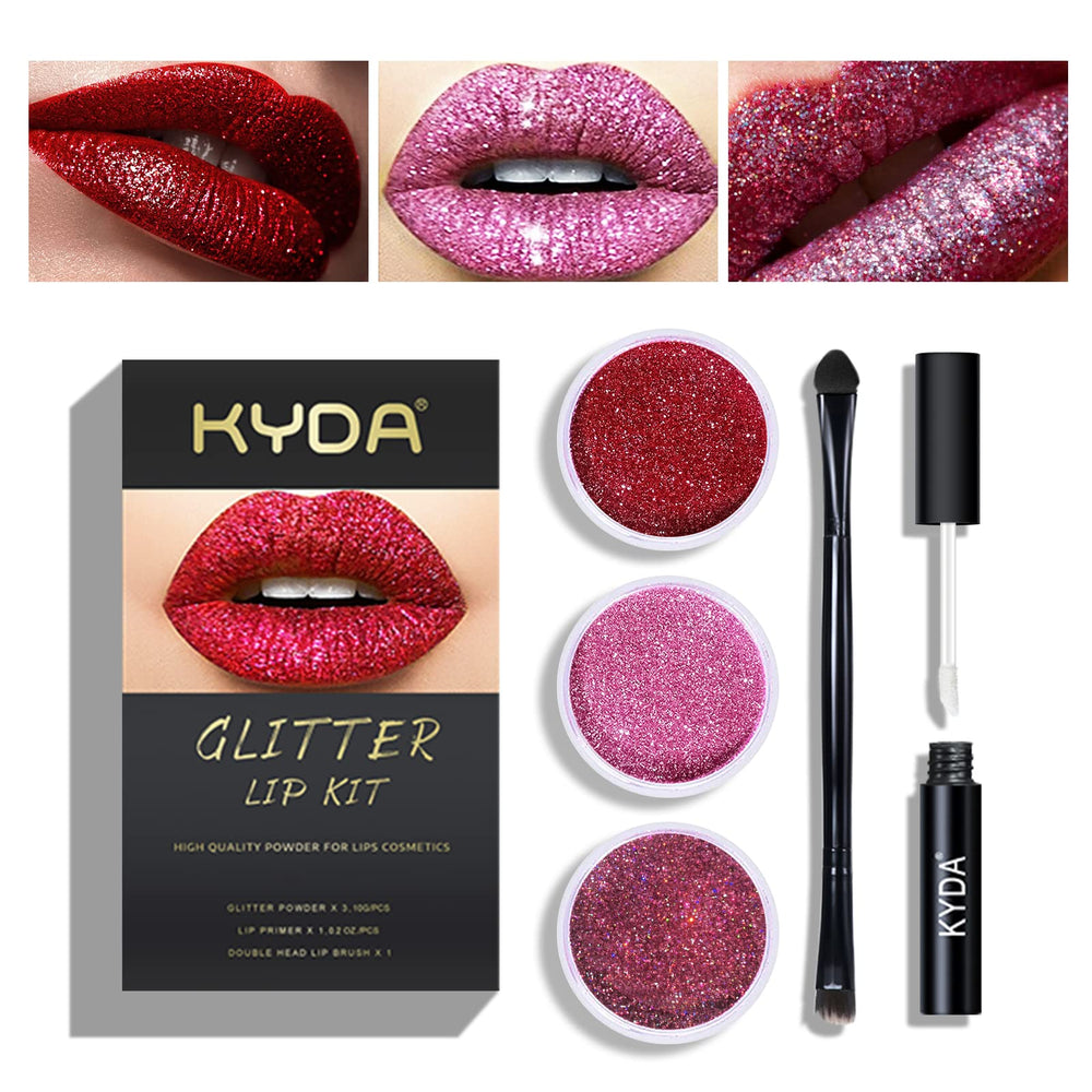 KYDA kit lèvres étincelantes 3 couleurs, couleurs vives et longue tenue.