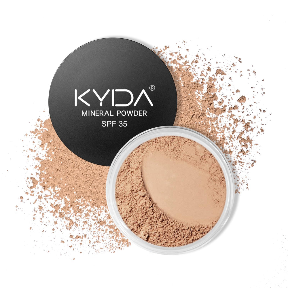 KYDA poudre minérale teinte beige moyen, fini naturel lumineux.