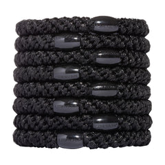 Élastiques L. Erickson noir, lot de 8, maintien fort sans marquer les cheveux.