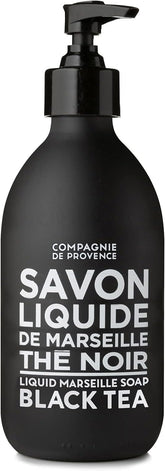 La Compagnie de Provence Savon liquide noir thé, bouteille en verre et hydratation douce.