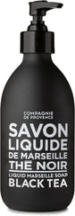 La Compagnie de Provence Savon liquide noir thé, bouteille en verre et hydratation douce.