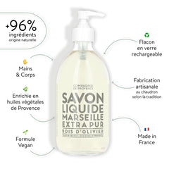 La Compagnie de Provence Savon Bois d'olivier – détail pompe, parfum chaleureux et riche.