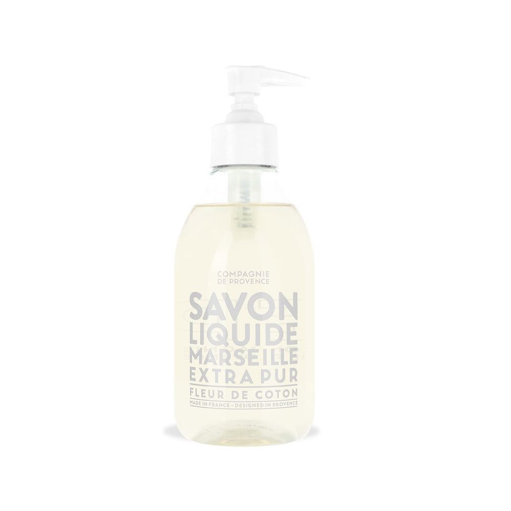 Savon La Compagnie de Provence coton-fleur en bouteille pompe, douceur pour les mains.