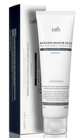 LA'DOR Keratin Power Glue bottle close-up showing nourishing formula for dry hair.
