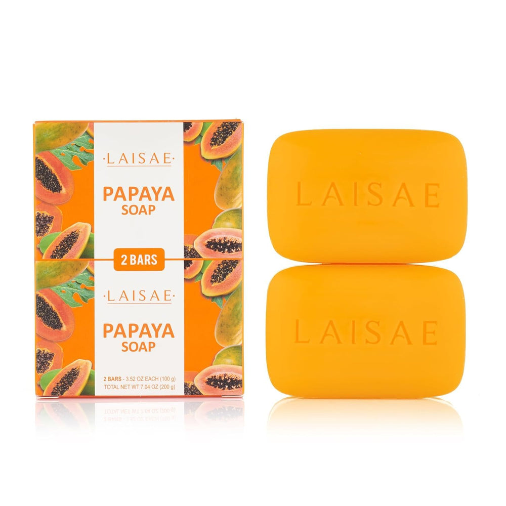 LAISAE savon exfoliant papaye – nettoie en douceur et exfolie légèrement pour un teint lissé.