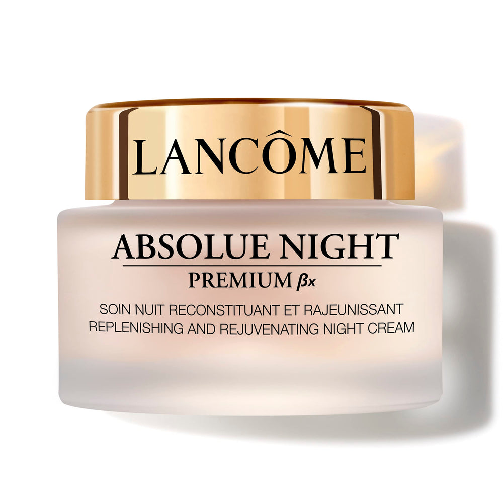 Lancôme Absolue Premium Bx – crème nuit en flacon, hydratation en profondeur et confort.