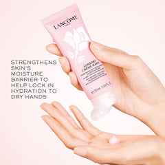Lancôme Confort Main Crème — application facile pour nourrir les mains au quotidien.