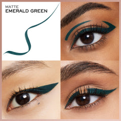 Lancôme Idôle Liner nuancier vert montrant la teinte et la tenue.