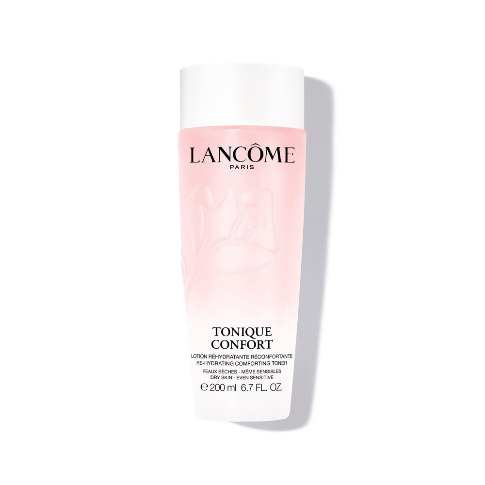 Lancôme Tonique Confort, bouteille élégante offrant hydratation rapide pour peau douce.