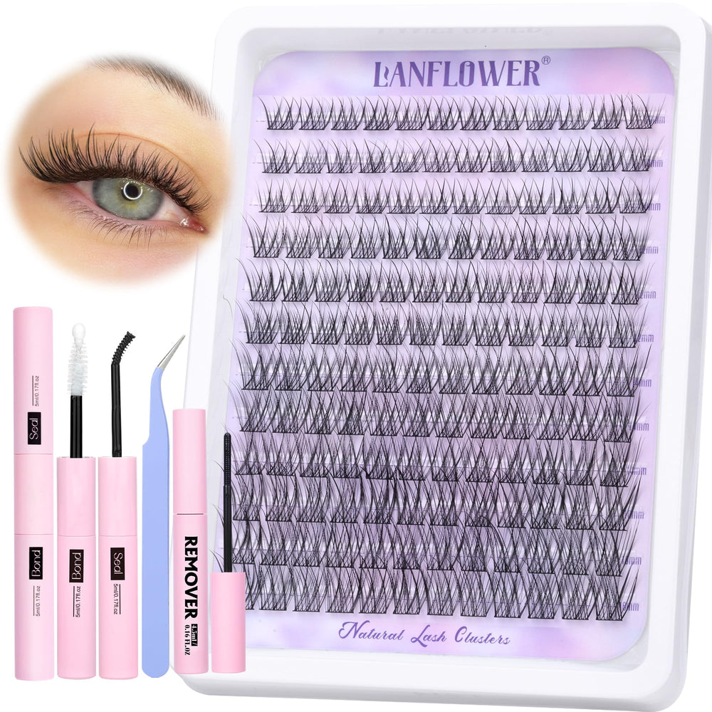 LANFLOWER Kit extensions cils wispy, application naturelle à domicile.