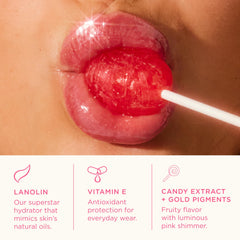 Lanolips Glossybalm Candy Bauble, paillettes dorées et éclat fruité Candy.