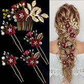 Épingle LAPOHI fleur-cristal-perle doré pour une coiffure de mariée élégante
