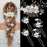 Épingle LAPOHI fleurs perle cristal doré, pour une touche glamour sur cheveux.