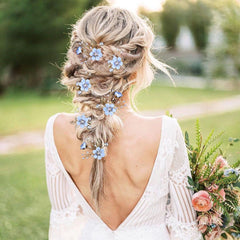 Pinces LAPOHI creme bleue avec fleurs et cristaux pour coiffure.