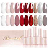 Ensemble Larvall Beautpal vernis gel 10 teintes neutres et rouge, éclat durable.