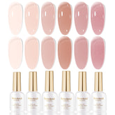 Larvall Beautpal Nude gel polish set front view with six jelly pink shades for natural-looking nails.
