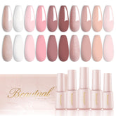 Vernis gel Larvall Beautpal, 10 couleurs nude, bouteilles faciles à reconnaître pour des looks naturels.