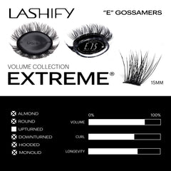 Lashify Extreme 15mm Gossamer application: pratique avec la brosse de contrôle Fusion pour un fini personnalisé.