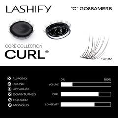 Lashify Curl Gossamer 10mm noir prêt à l’application sur des cils naturels.
