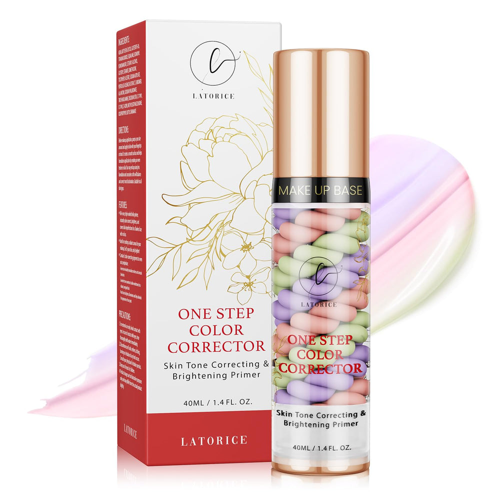 Latorice Correcteur couleur 3-en-1 emballage compact, idéal en déplacement.