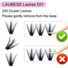 LAUBESS cils courbe D vue-serrée, effet volume ouvert et naturel.