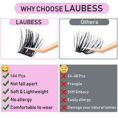 LAUBESS kit clusters cils prêt à l'emploi pour extensions à faire soi-même.