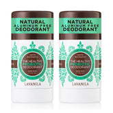 Déodorant Lavanila vanille-eucalyptus 2-pack, packaging pratique pour la routine quotidienne.