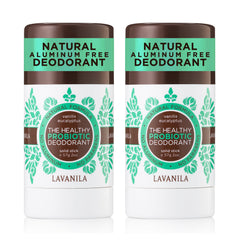 Déodorant Lavanila vanille-eucalyptus 2-pack, packaging pratique pour la routine quotidienne.