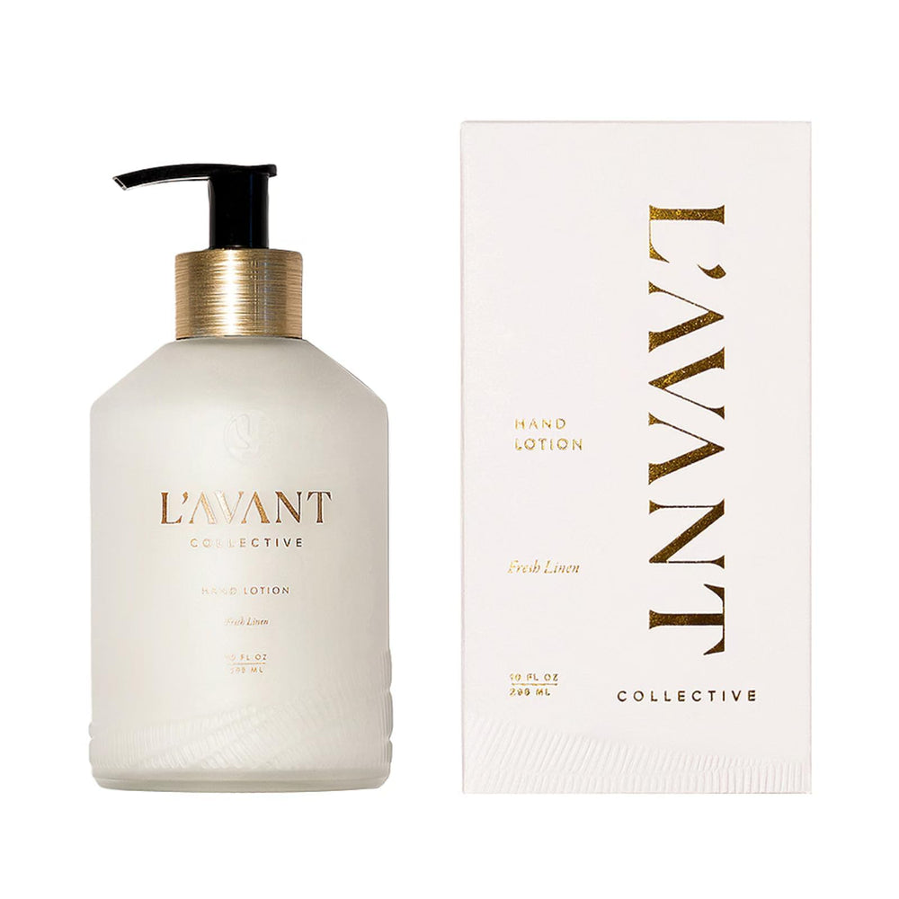 L'AVANT Collective Luxury Hand Lotion – bouteille en verre 10oz, hydratation durable des mains.