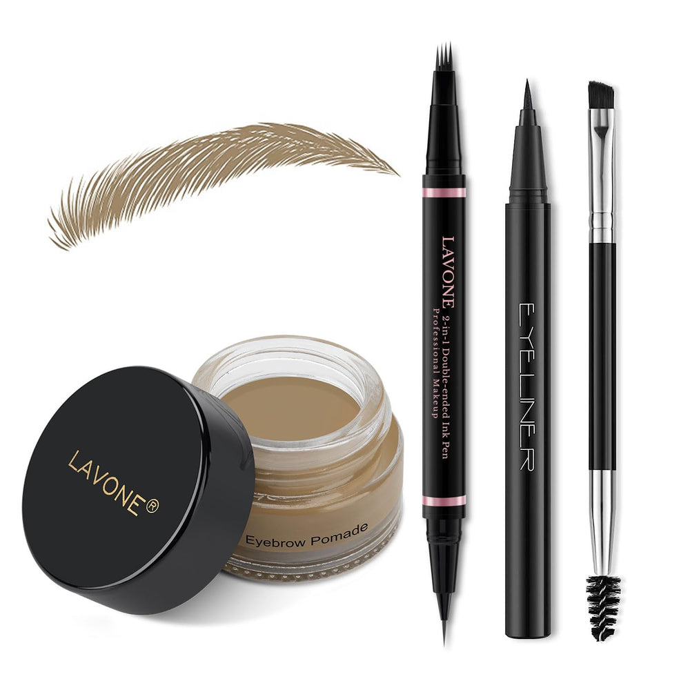 Sourcils definis Lavone grâce au crayon 2 en 1 imperméable et durable.