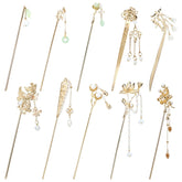 Lawie bâtons-cheveux dorés avec perles et jade, accessoire élégant pour un chignon raffiné.